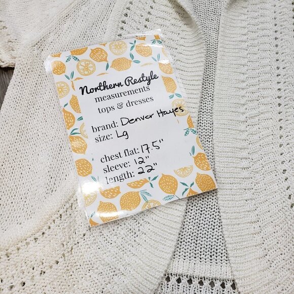 Denver Hayes * Cream Short Sleeve Cardigan * Sz Lg - Picture 8 of 9